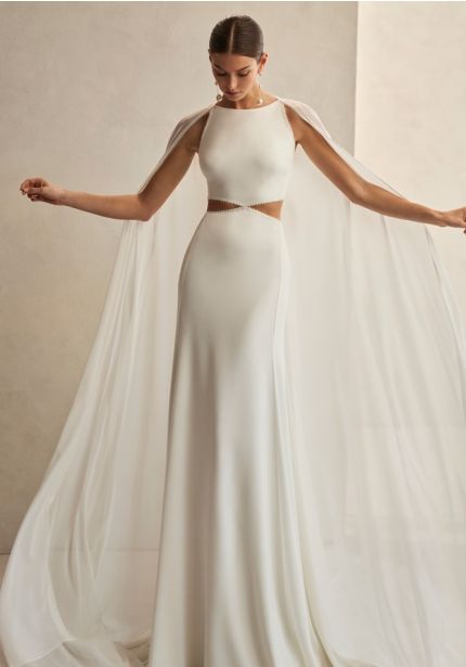 Beaded Cutout Crepe Wedding Dress
