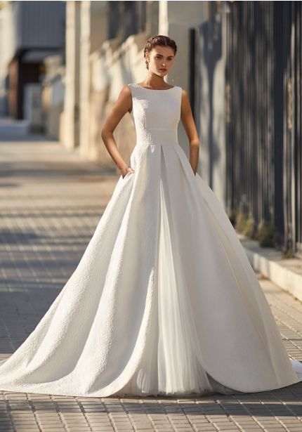 Brocade Wedding Dress with Open Back