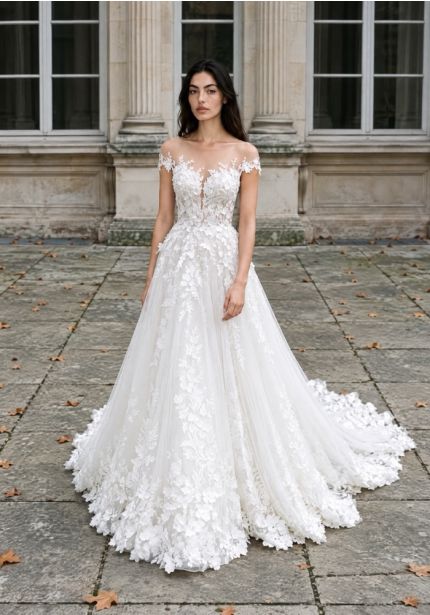 Embroidered Long Sleeve Wedding Dress