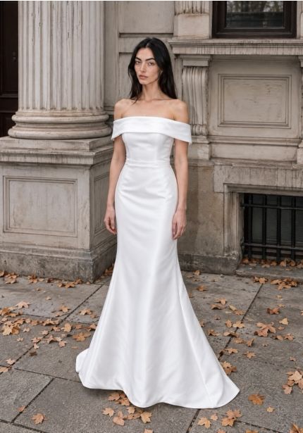 Off-Shoulder Satin Wedding Dress