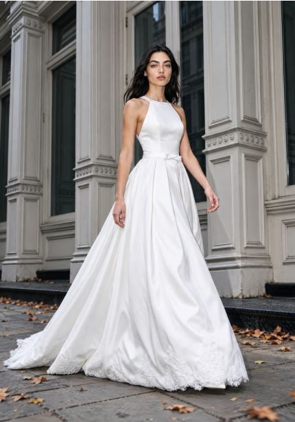 Keyhole Back Satin Wedding Dress