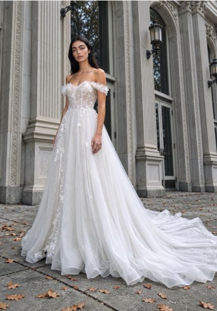 Embroidered Glitter Tulle Wedding Dress