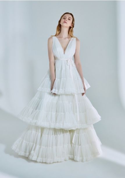 Backless Ruffle Wedding Dress