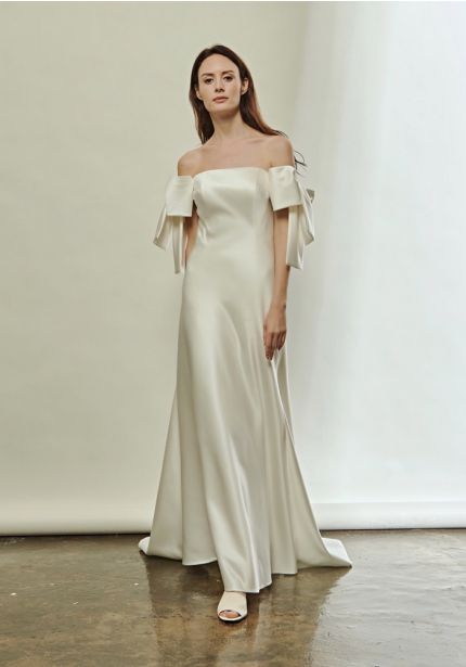 Satin Wedding Dress With Bow