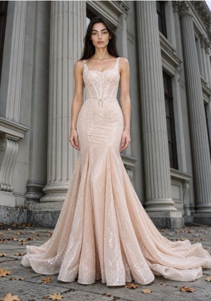 Embellished Backless Mermaid Wedding Dress