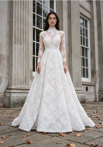 Embroidered Long Sleeve Wedding Dress