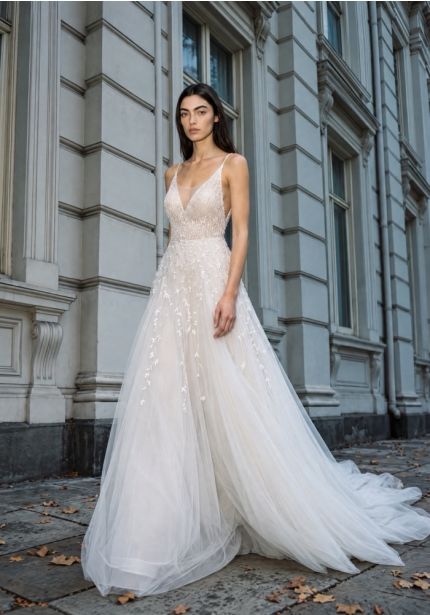 Beaded Backless Tulle Wedding Dress