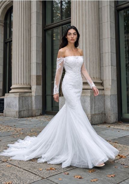 Beaded Long Sleeve Wedding Dress