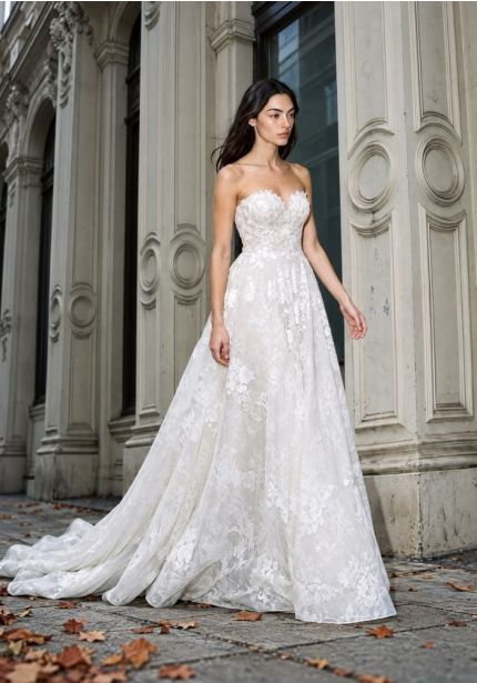 Embroidered Long Train Wedding Dress