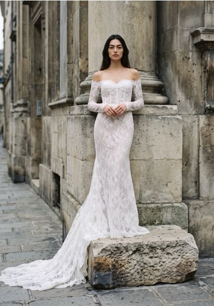 Embroidered Long Sleeve Wedding Dress