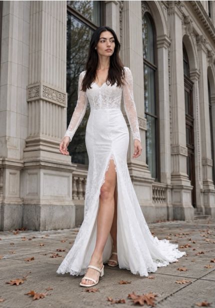 Embroidered Long Sleeve Wedding Dress