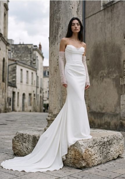 Draped Crepe Wedding Dress