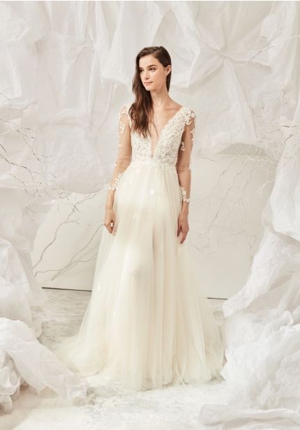 Floral Blossom Wedding Dress with Open Back