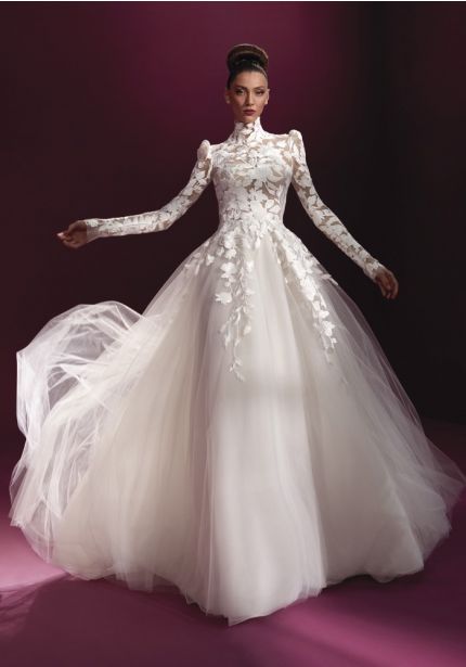 Embroidered Long Sleeve Wedding Dress