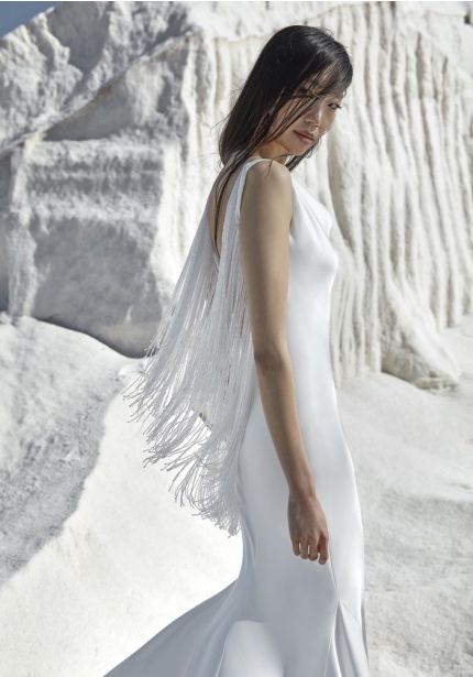 Backless Fringe Satin Wedding Dress