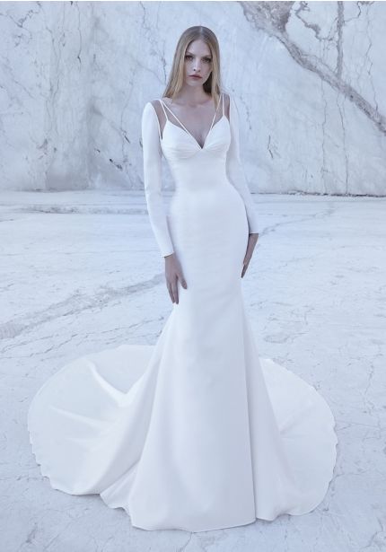 Draped Backless Crepe Wedding Dress