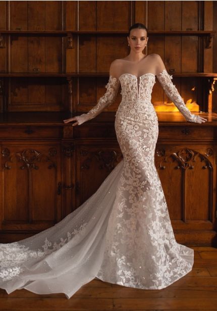 Embroidered Long Sleeve Wedding Dress