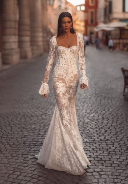Embroidered Long Sleeve Wedding Dress