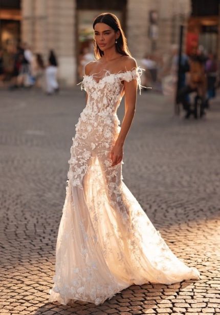Embroidered Sheer Back Wedding Dress