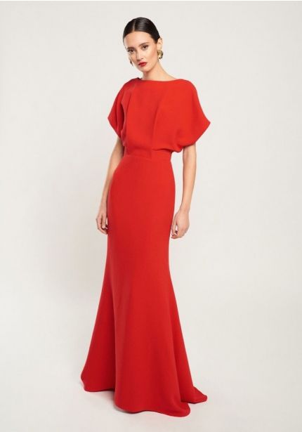 Red Crepe Gown With Open Back