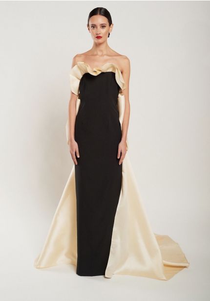 Graphic Bow Back Crepe Gown