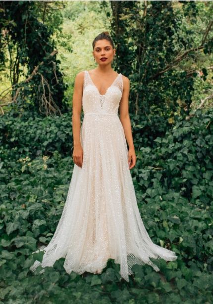 Beaded Flowers Tulle Wedding Dress