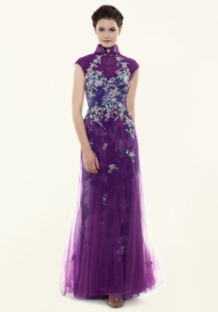 Heavily Beaded Purple Cheongsam