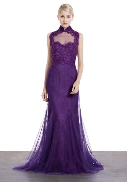 Embroidered Purple Cheongsam