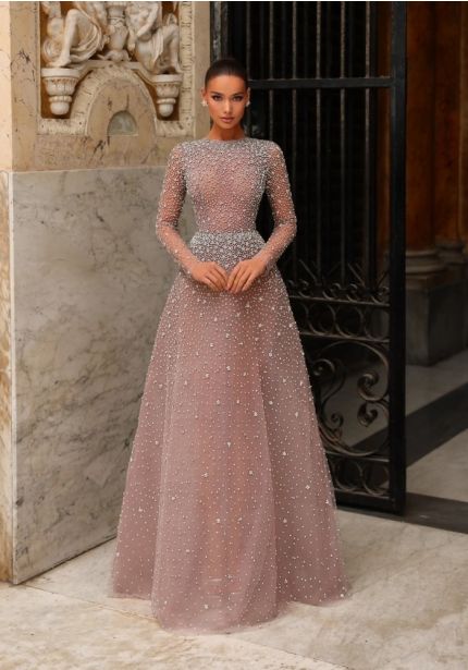 Embellished Long Sleeve Gown