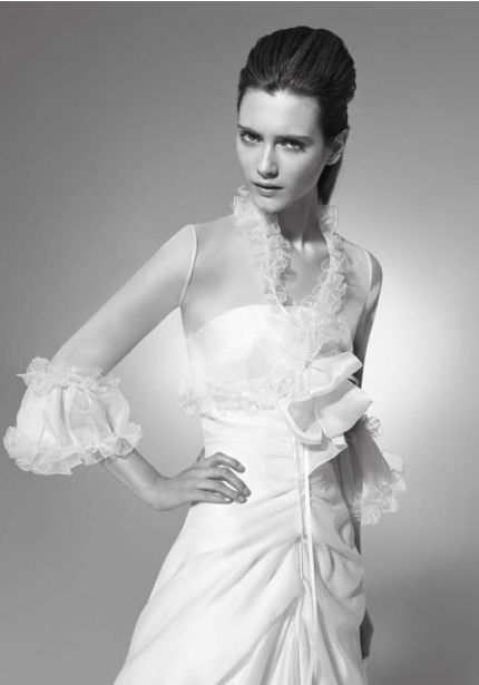 Draped Wedding Dress with Illusion Sleeves