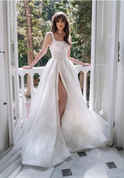 Beaded Wedding Dress With a Slit