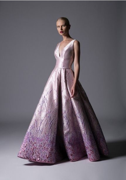 Ombre Effect V-Neck Ball Gown