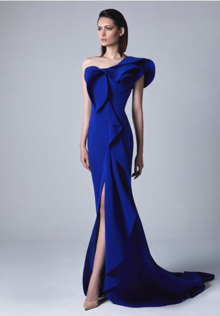 Draped Mermaid Crepe Gown