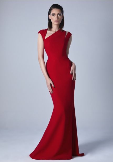 Crepe Evening Dress With Keyhole Neckline
