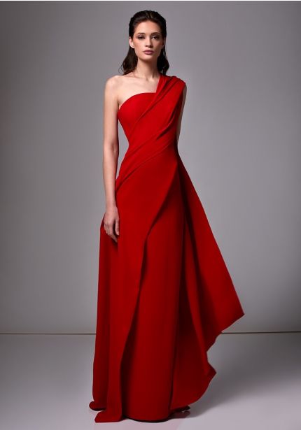 Draped One-Shoulder Gown