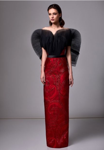 Ruffle Brocade Gown