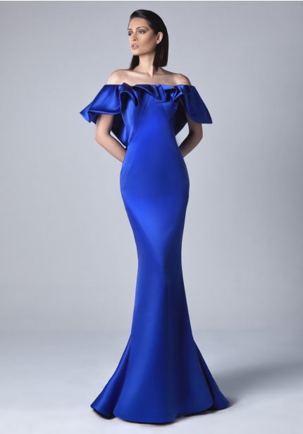 Satin Evening Gown With Ruffles