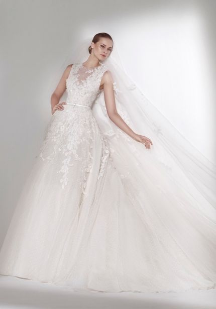 Embroidered Flowers Tulle Wedding Dress