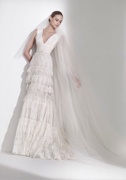 Lace Embroidered Tiered Wedding Dress