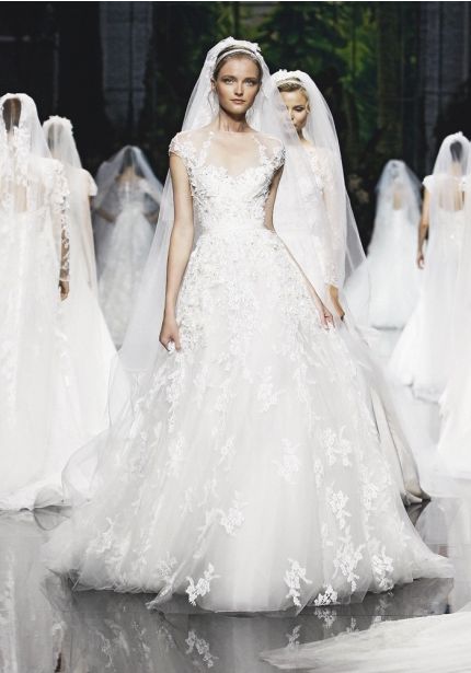 Beaded Flowers Lace Wedding Dress