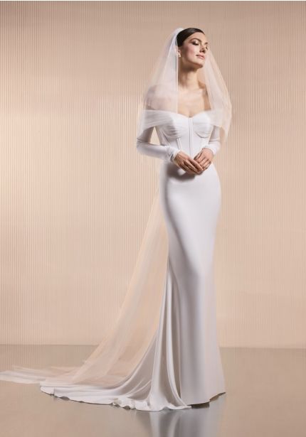 Long Sleeve Crepe Wedding Dress