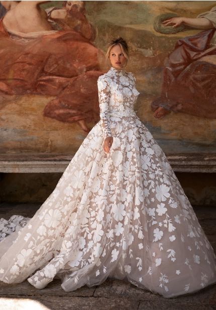 Keyhole Back Floral Wedding Dress