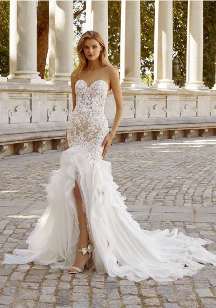 Embroidered Ruffle Wedding Dress