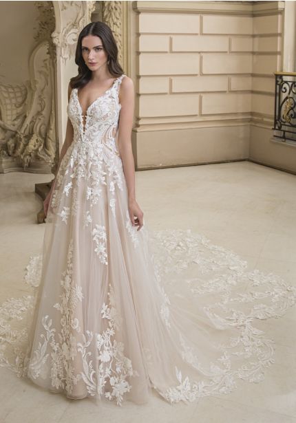 Embroidered Backless Wedding Dress