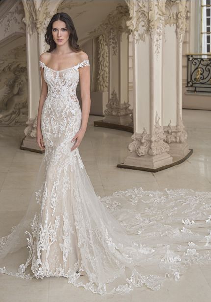 Embroidered Sheer Back Wedding Dress