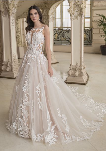 Embroidered Backless Tulle Wedding Dress