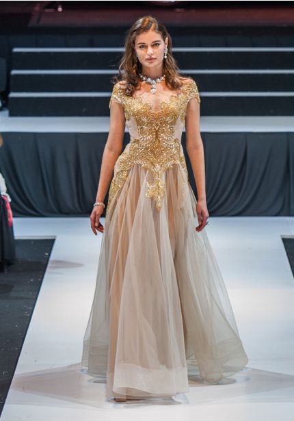 Embellished Gold Evening Dress