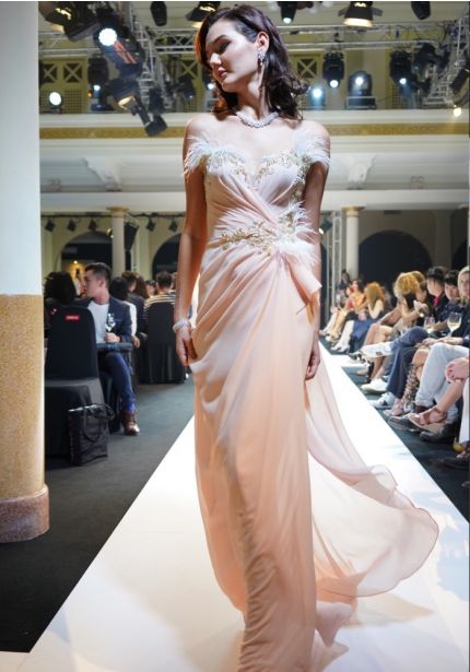Beaded Chiffon Slit Gown