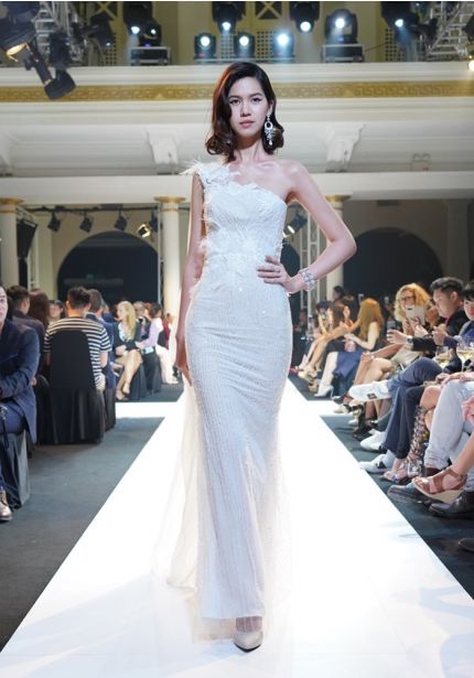 Heavily Beaded One Shoulder Wedding Dress