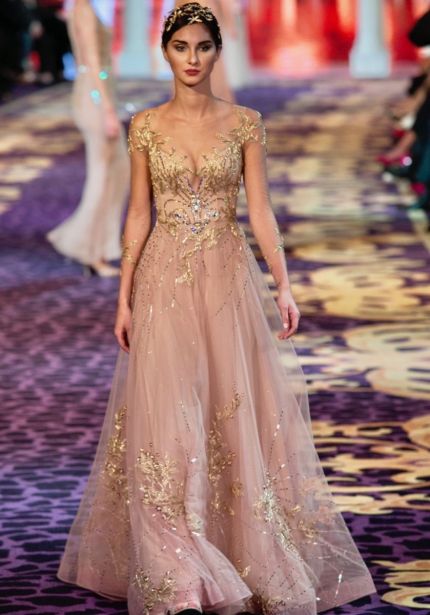 Embellished Tattoo-Effect Bodice Tulle Gown